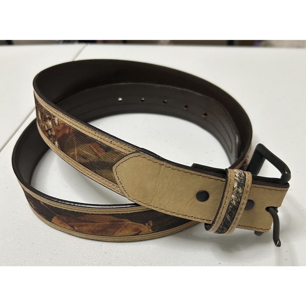 John Deere Men's Genuine Top Grain Leather Belt Brown and Camouflage Size 40